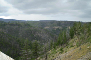 Looking back at the KVR rail bed on the west side of Myra Canyon, 2010-08.